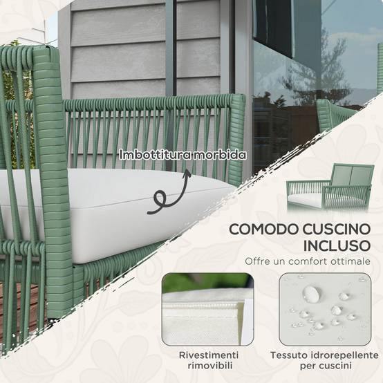 ComfortXL - Salon de jardin 4 places acier résine tressée patio détente vert - ComfortXL Outdoor Living - Image 6