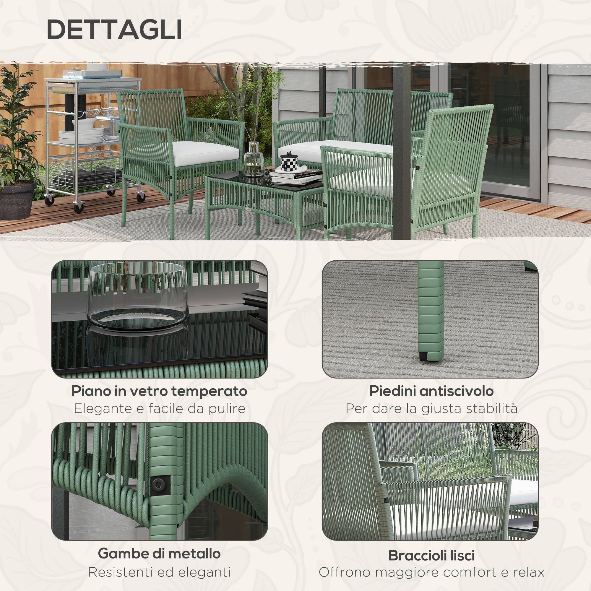 ComfortXL - Salon de jardin 4 places acier résine tressée patio détente vert - ComfortXL Outdoor Living - Image 8