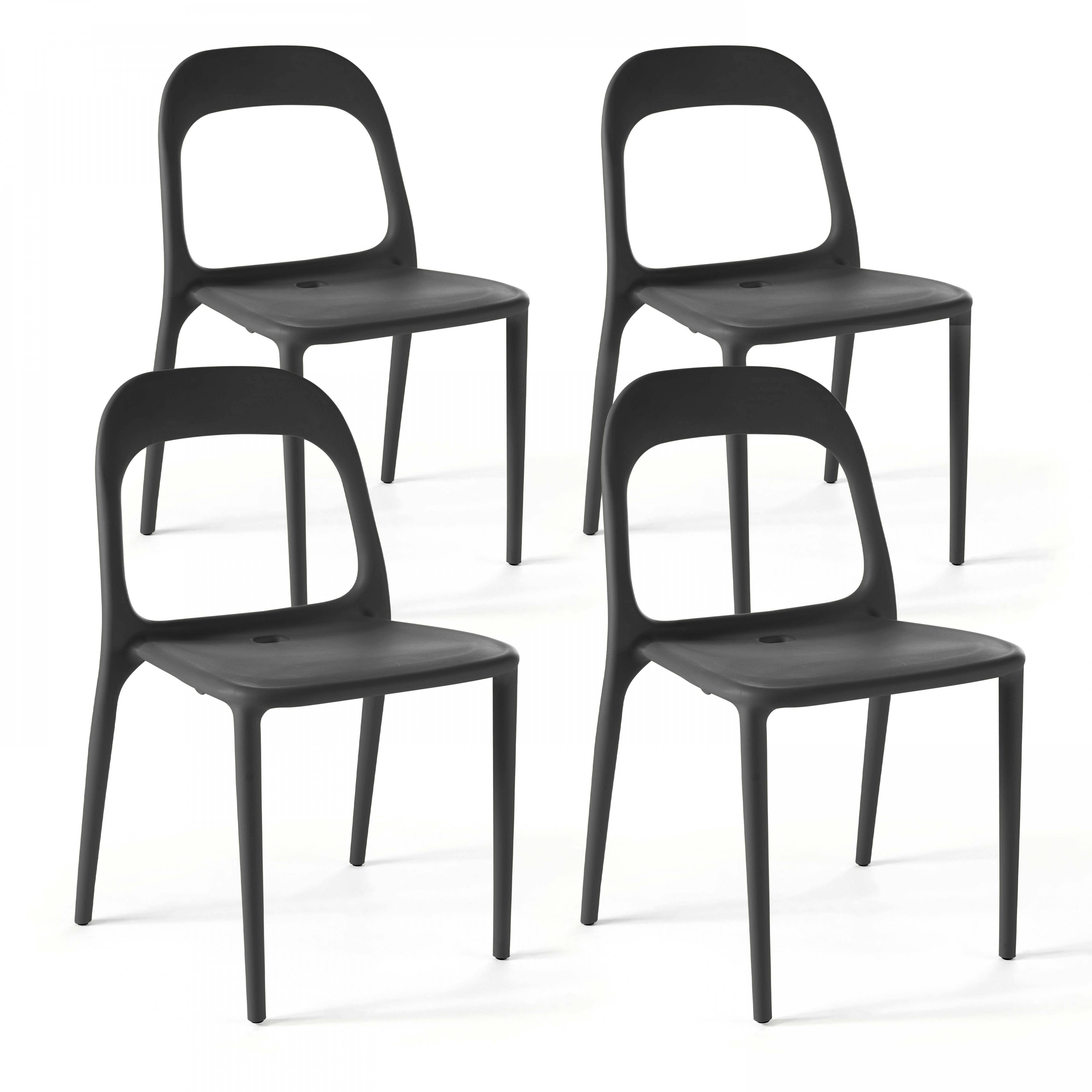 Oviala - Lot de 4 chaises en plastique noir Milan - Oviala