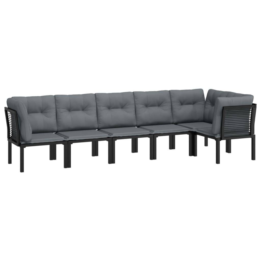 Helloshop26 - Salon de jardin meuble d'extérieur ensemble de mobilier 6 pièces résine tressée noir et gris - Image 1