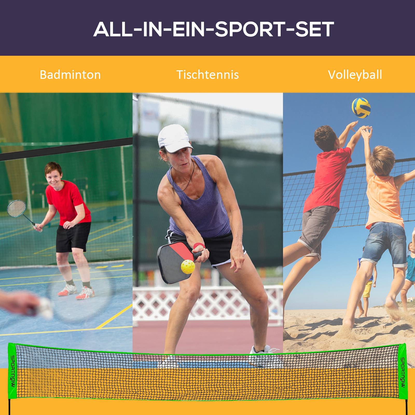 Set de badminton et volley complet filet réglable 4 raquettes pour jardin extérieur – ComfortXL Outdoor Living - Image 4