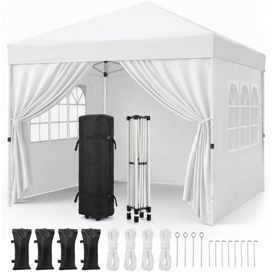 Pavillon 3x3m Tonnelle de jardin pliable rapide Blanc avec fenêtres Sac de rangement inclus - Image 1