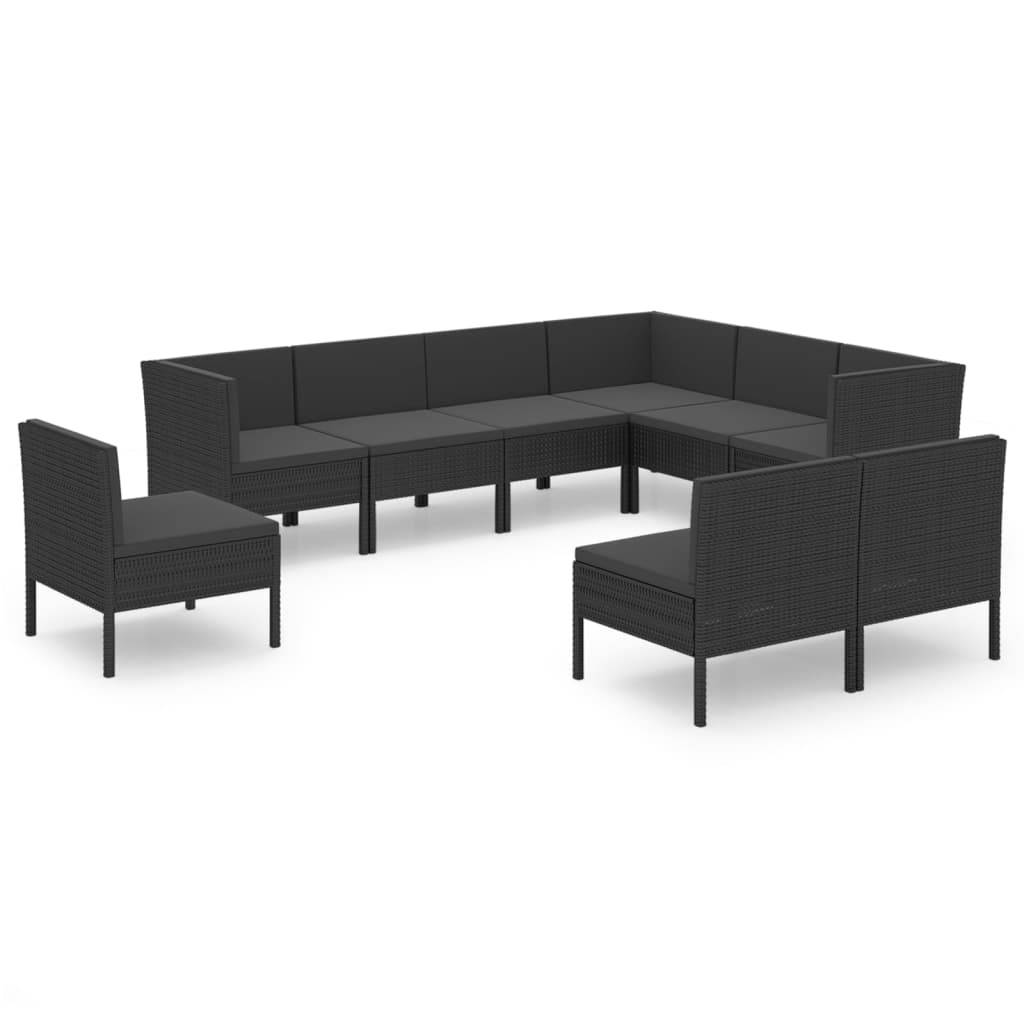 Helloshop26 - Salon de jardin meuble d'extérieur ensemble de mobilier 9 pièces avec coussins résine tressée noir - Image 1