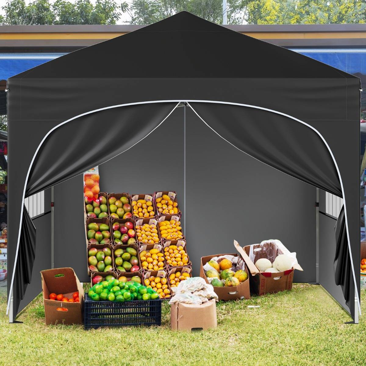 Maison Chic - Tonnelle de Jardin 3x3M avec 4 Parois Latérales Amovibles Tente de Reception Portable avec Sac à Roulettes 8 Piquets 4 Ancres Noir F351R - Image 2