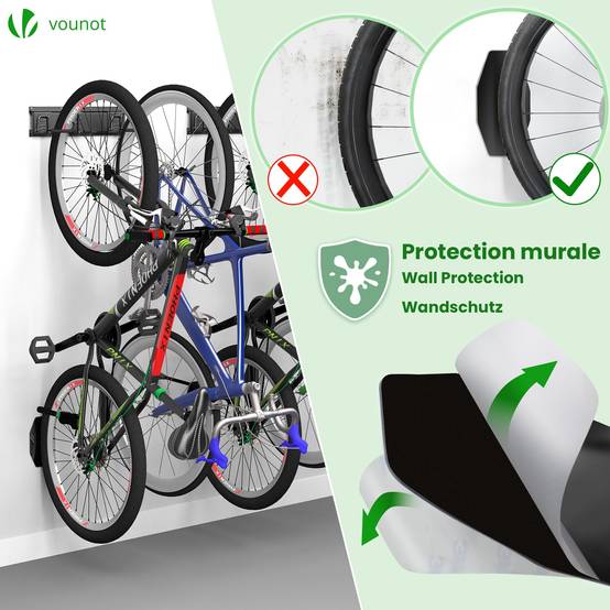 Support mural rangement pour 6 velos et 3 casques rails et crochets metal noir - Image 4