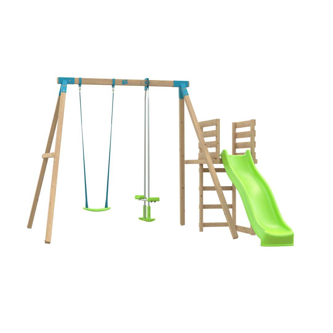 Station AUBÉPINE balançoire - vis-à-vis - toboggan - kit d'ancrage - bois carré FSC® h243 cm - Image 2