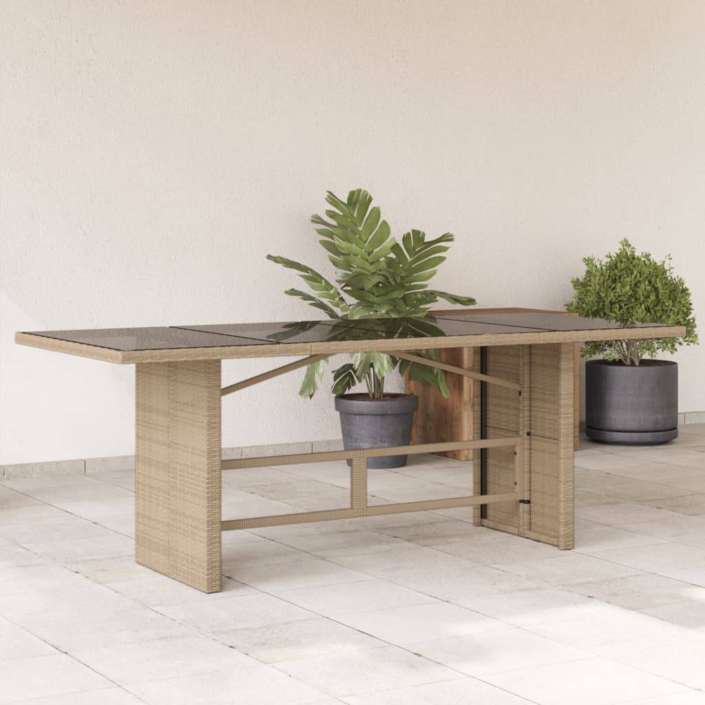 PANGIVO - Table de jardin en résine tressée avec dessus en verre beige 190 x 80 x 74 cm - PANGIVO - Image 1