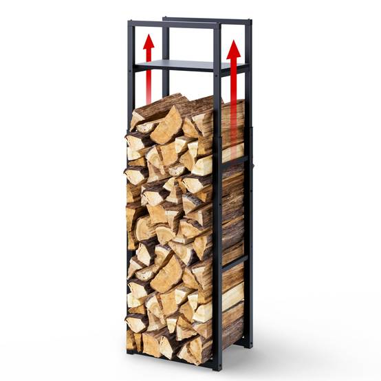 Vounot - Porte bûche vertical télescopique avec étagère 45x32x170cm - métal - range bûche pour cheminée intérieur et extérieur - noir - VOUNOT® - Image 1