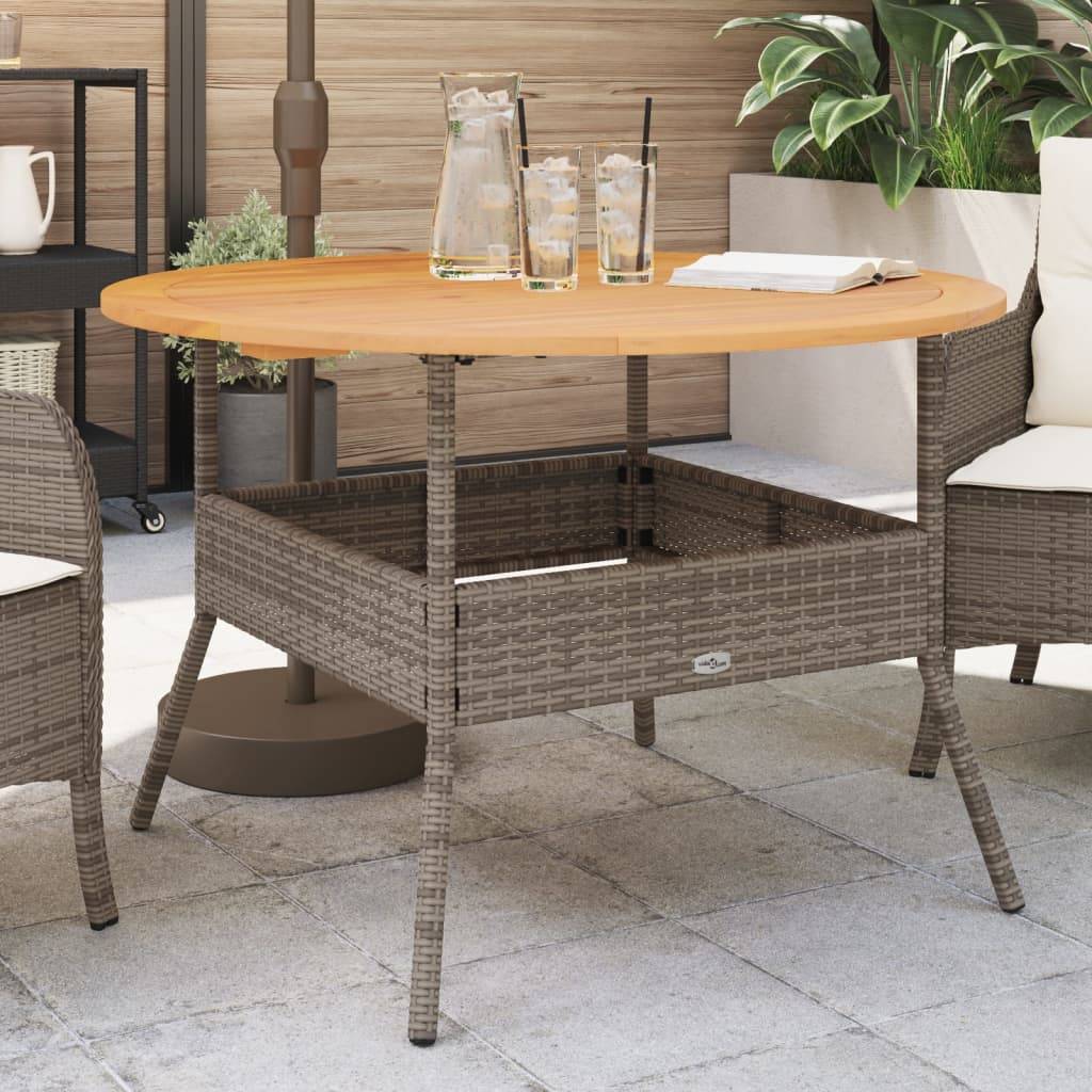 PANGIVO - Table de jardin en résine tressée grise avec dessus en bois d'acacia 110 x 71 cm - PANGIVO - Image 1