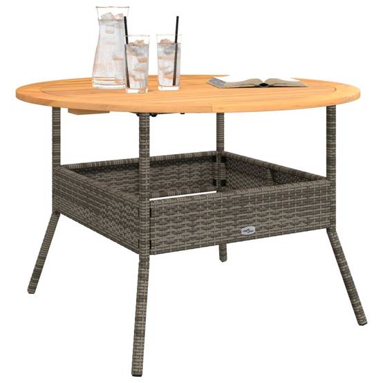PANGIVO - Table de jardin en résine tressée grise avec dessus en bois d'acacia 110 x 71 cm - PANGIVO - Image 4