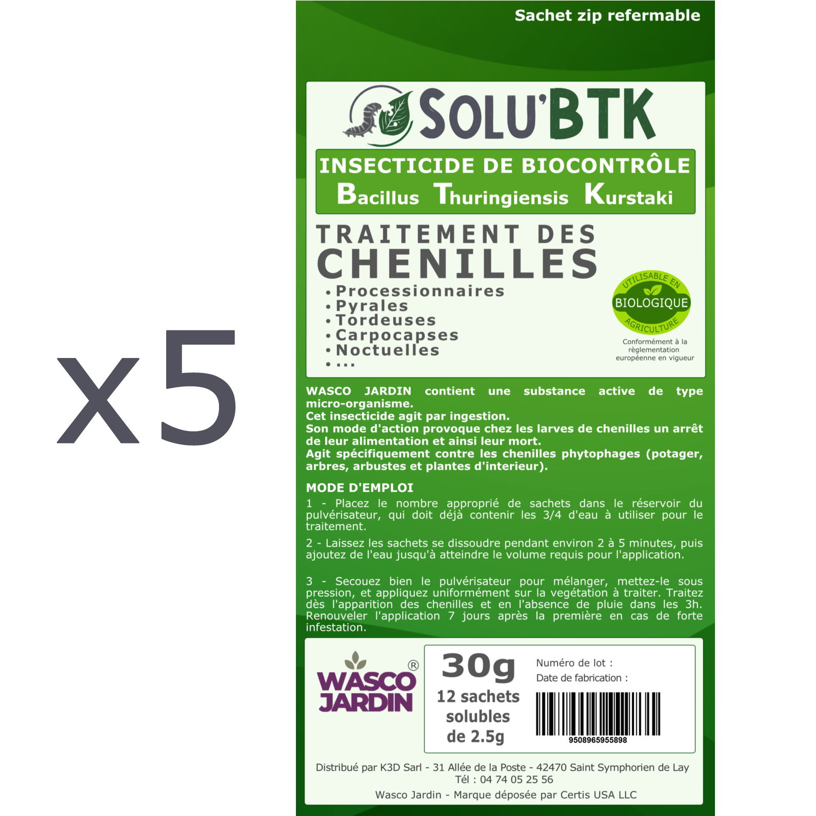 SoluBTK - Pyrale du buis 150gr Bacillus thuringiensis - Anti-Chenilles Utilisable en Agriculture Biologique - Image 2