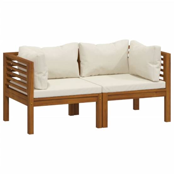 ComfortXL - Canapé de Jardin 2p Bois d'Acacia Modulable avec Coussins Crème pour Balcon – ComfortXL Outdoor Living - Image 2
