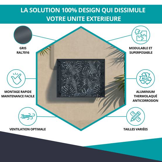 Cache climatiseur, ATOLE en aluminium thermolaqué - Taille 1 : H. 80 x L. 100 x P. 54 cm - Gris anthracite - Image 2