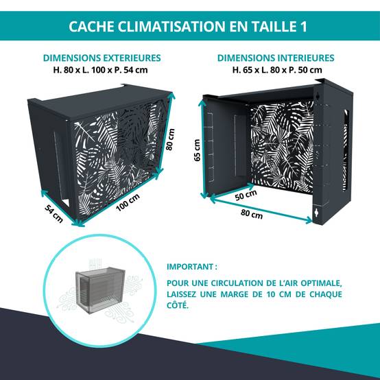 Cache climatiseur, ATOLE en aluminium thermolaqué - Taille 1 : H. 80 x L. 100 x P. 54 cm - Gris anthracite - Image 3