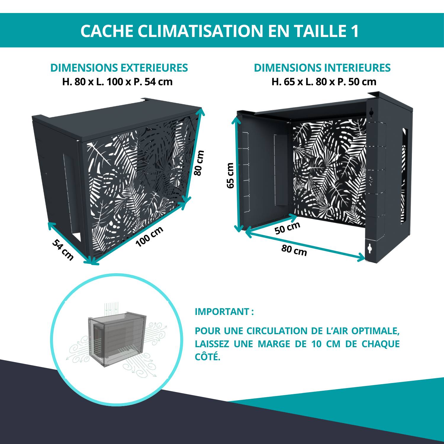 Cache climatiseur, ATOLE en aluminium thermolaqué - Taille 1 : H. 80 x L. 100 x P. 54 cm - Gris anthracite - Image 3