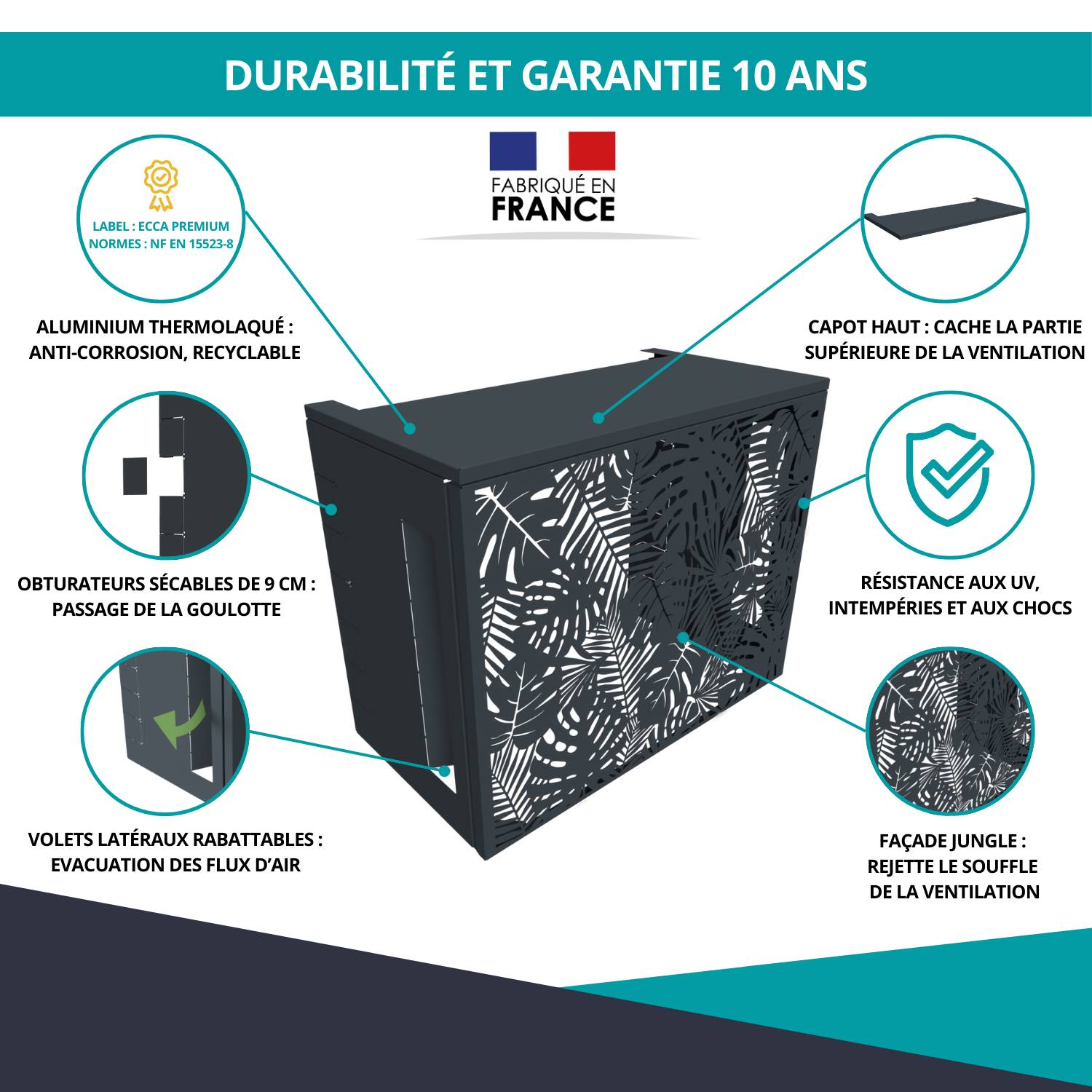 Cache climatiseur, ATOLE en aluminium thermolaqué - Taille 1 : H. 80 x L. 100 x P. 54 cm - Gris anthracite - Image 5
