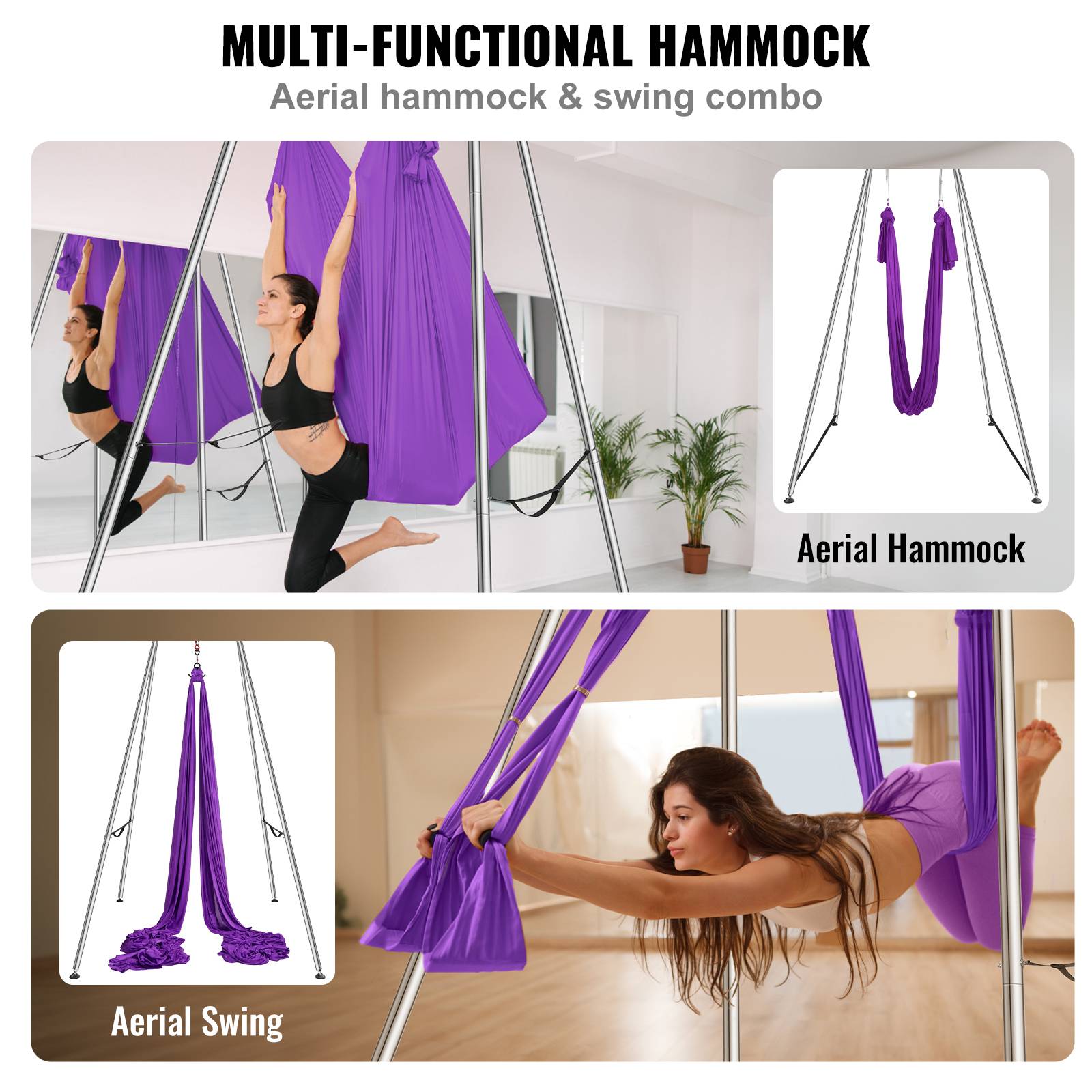 MUNEFE Hamac Yoga Aérien Complet - Balançoire Yoga Solide En Coton Polyester, Kit Intérieur & Extérieur Avec Sac De Transport