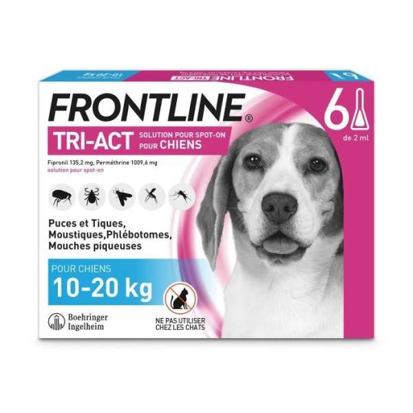 Frontline - FRONTLINE 6 Pipettes Tri-Act Chiens M - 10 a 20 kg - puces, tiques, moustiques, phlébotomes et mouches piqueuses - Image 1