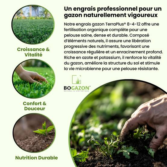 Engrais Gazon TerraPlus® Natura Balance 8-4-12 5KG Bogazon® | Fertilisant Bio pour Gazon Naturel & Durable | Nutrition Organique Équilibrée - Image 3