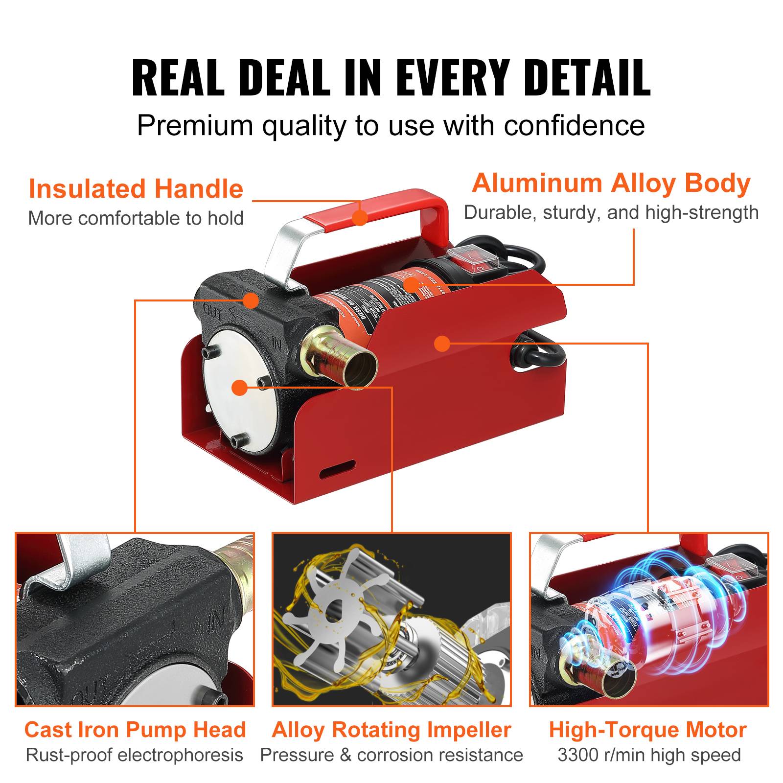 Vevor - VEVOR Pompe transfert diesel 37,8 L/min, 12V CC, buse arrêt auto, pour diesel/kérosène/huile. - Image 6