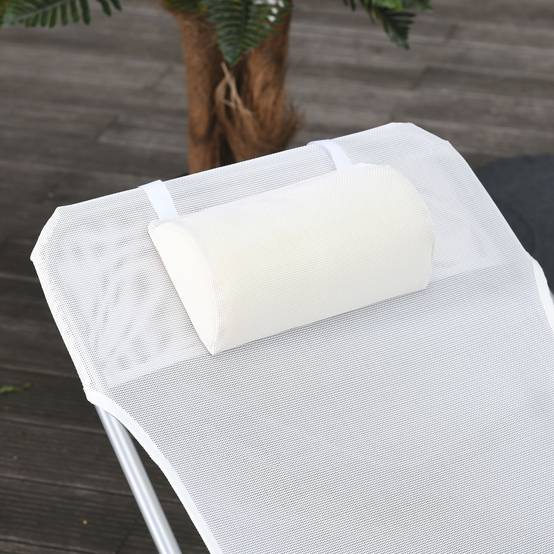 Transat de jardin pliant avec dossier inclinable et coussin, en métal et textilène, 182 x 56 x 28 cm, crème - Image 9
