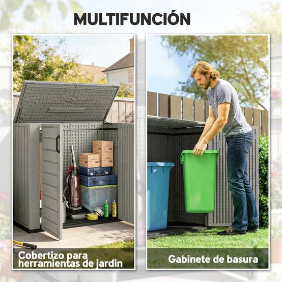 Abri jardin HDPE 940L, couvercle rabattable, 2 portes, serrure 142x67x119cm gris clair - Image 6