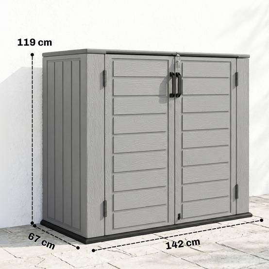 Abri jardin HDPE 940L, couvercle rabattable, 2 portes, serrure 142x67x119cm gris clair - Image 5