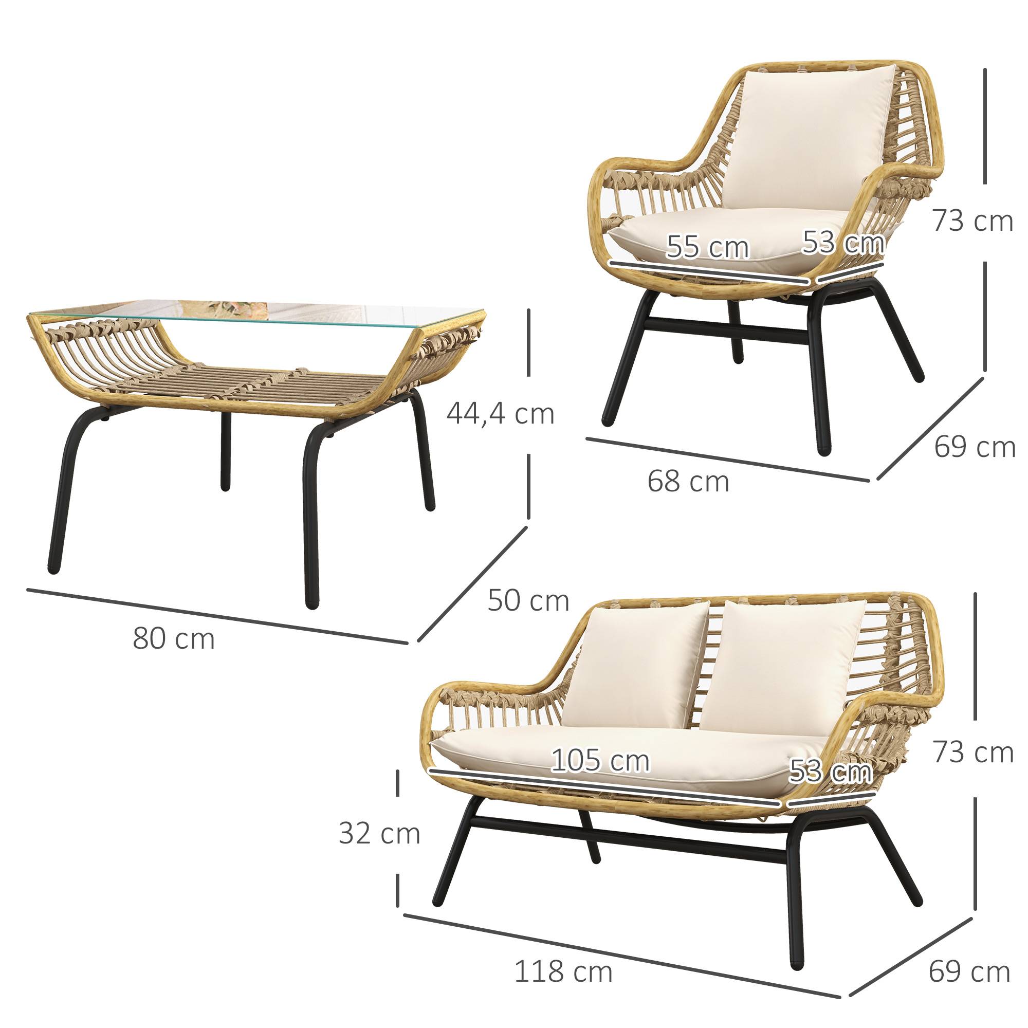 Outsunny - Salon de jardin 4 places 4 pièces style exotique métal résine époxy grand confort coussins polyester beige - Outsunny - Image 3
