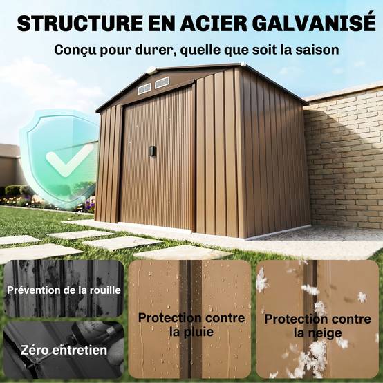 Abri de jardin 2,5 m² - remise pour outils avec kit de fondation - cabanon porte verrouillable - tôle d'acier kaki - Image 6