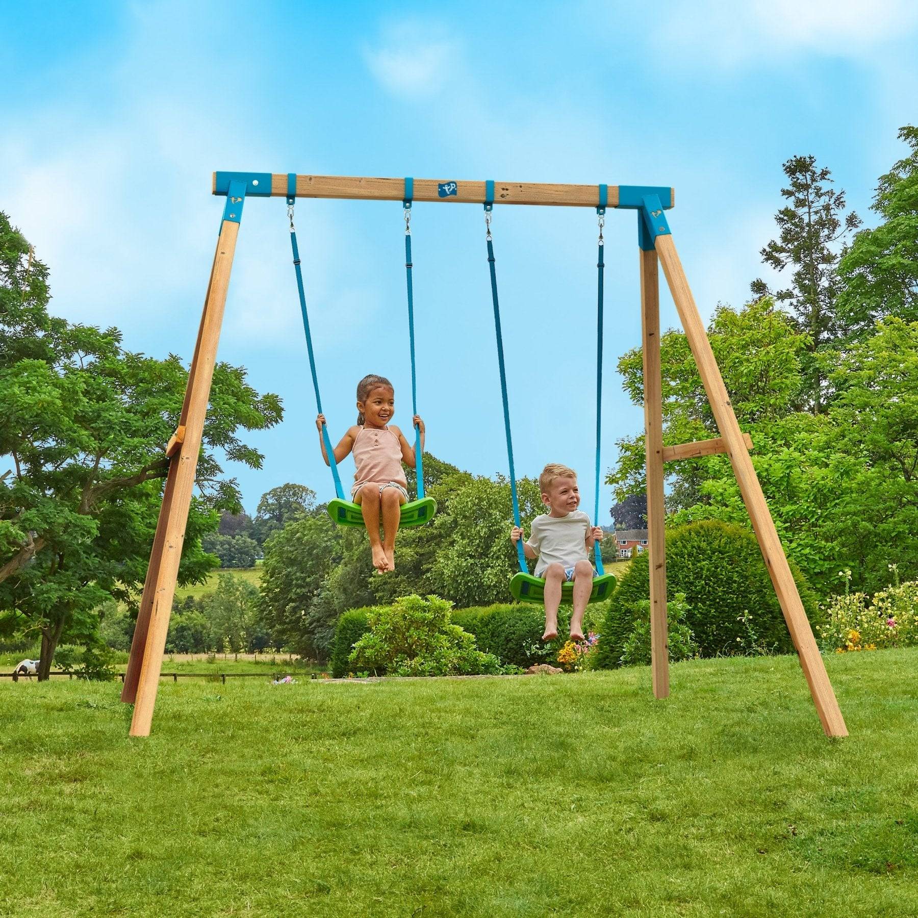 Tp Toys - Portique 2 balançoires bois carré FSC® - H243 cm - ACACIA