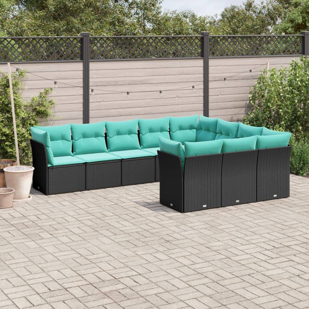 Vidaxl - Salon de jardin 10 pcs avec coussins noir résine tressée vidaXL 3218217 - Image 1