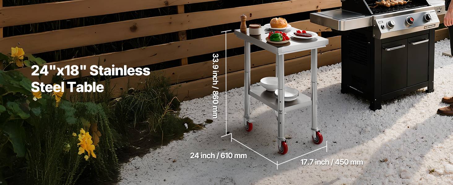 Vevor - VEVOR Table inox 61 x 45 cm, étagère réglable, roulettes avec freins, robuste pour cuisine commerciale, restaurant, atelier. - Image 9