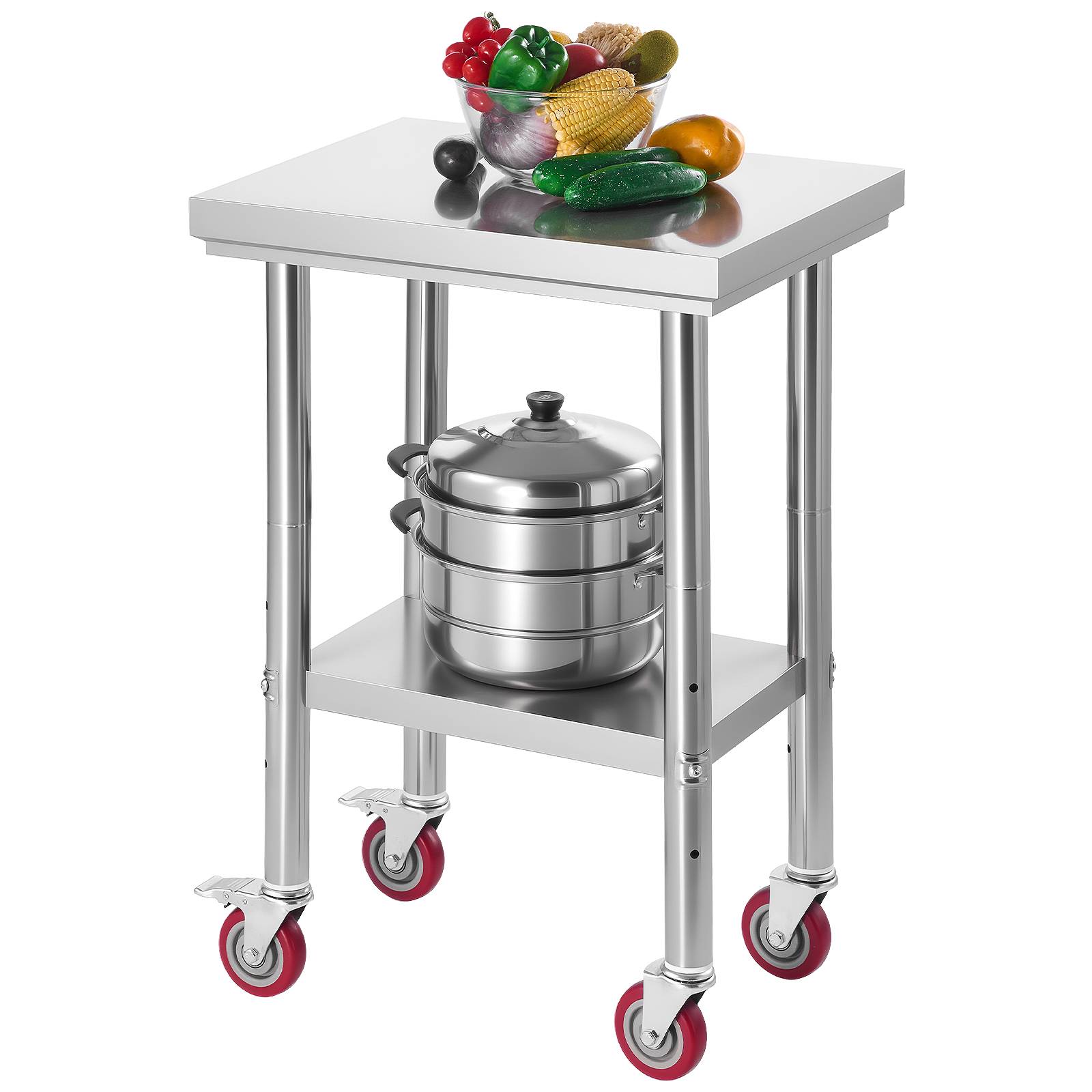 Vevor - VEVOR Table inox 61 x 45 cm, étagère réglable, roulettes avec freins, robuste pour cuisine commerciale, restaurant, atelier. - Image 1