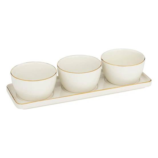 Service Apéritif 4 Pièces en Céramique "Arya" 9cm Blanc - Image 1