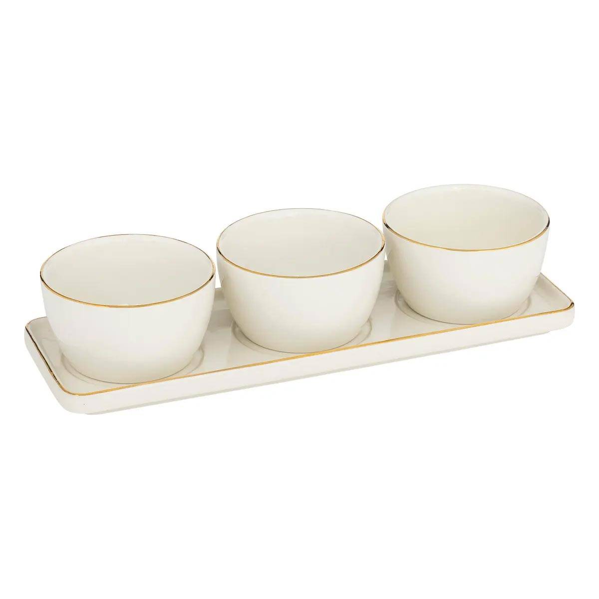 Service Apéritif 4 Pièces en Céramique "Arya" 9cm Blanc - Image 1