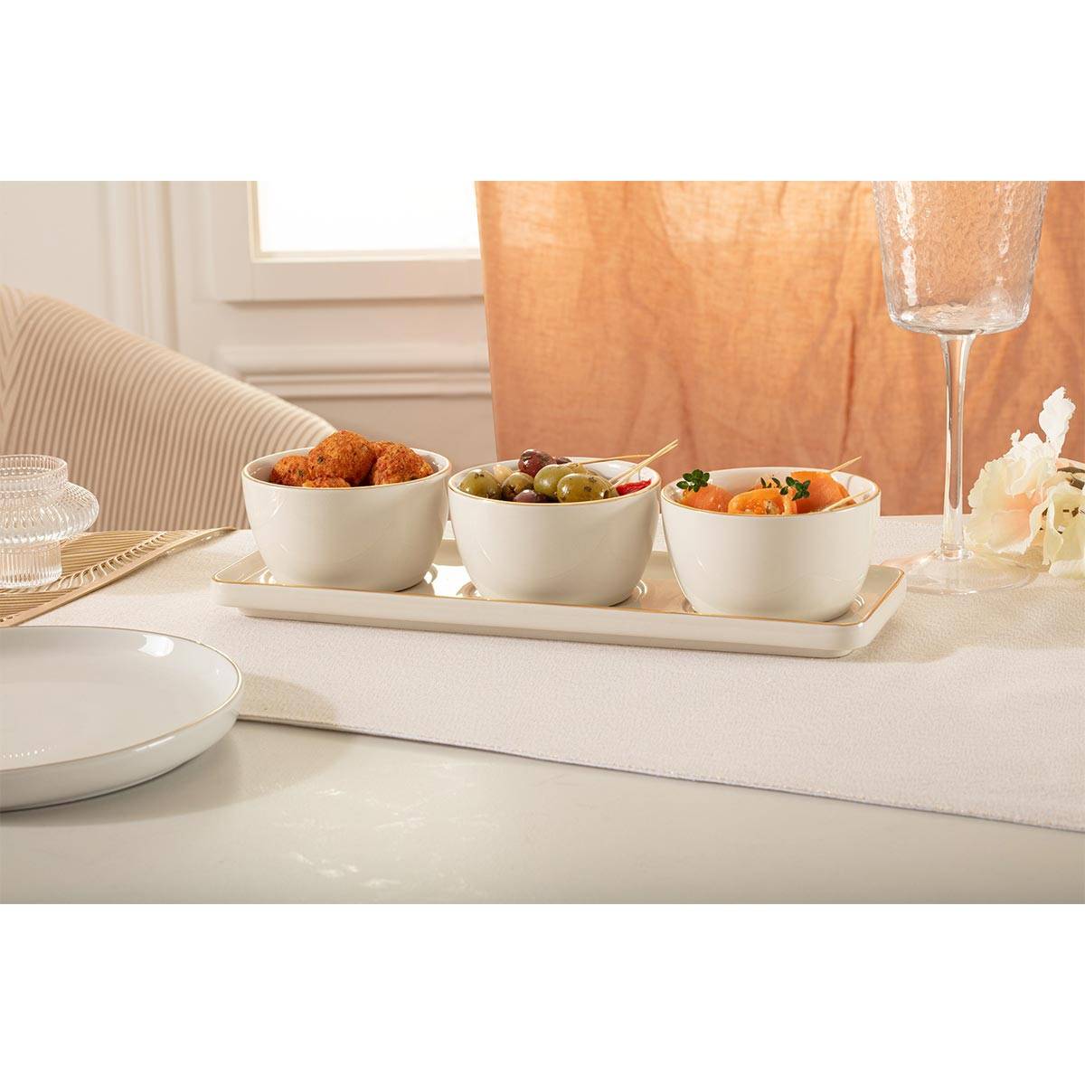 Service Apéritif 4 Pièces en Céramique "Arya" 9cm Blanc - Image 5
