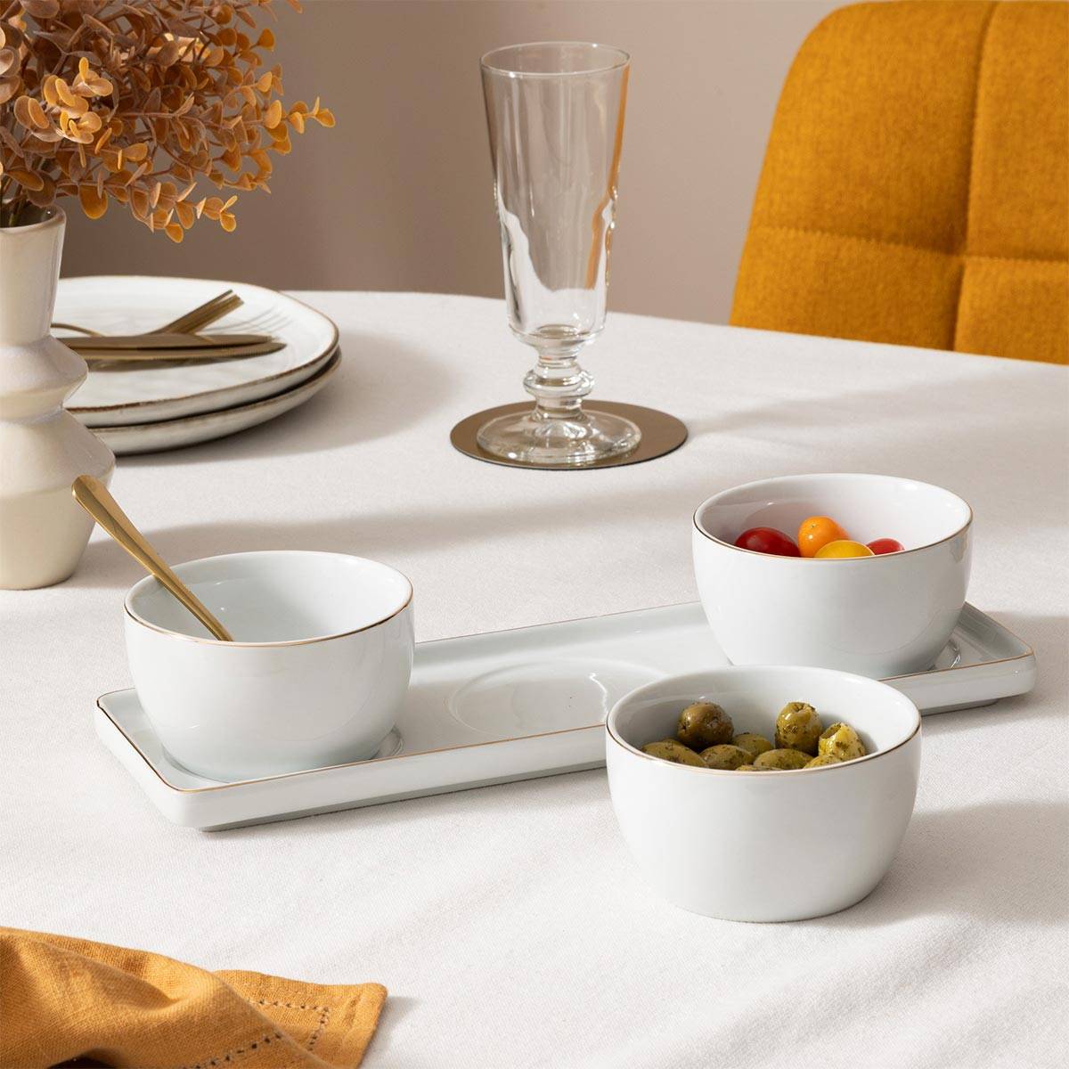 Service Apéritif 4 Pièces en Céramique "Arya" 9cm Blanc - Image 4