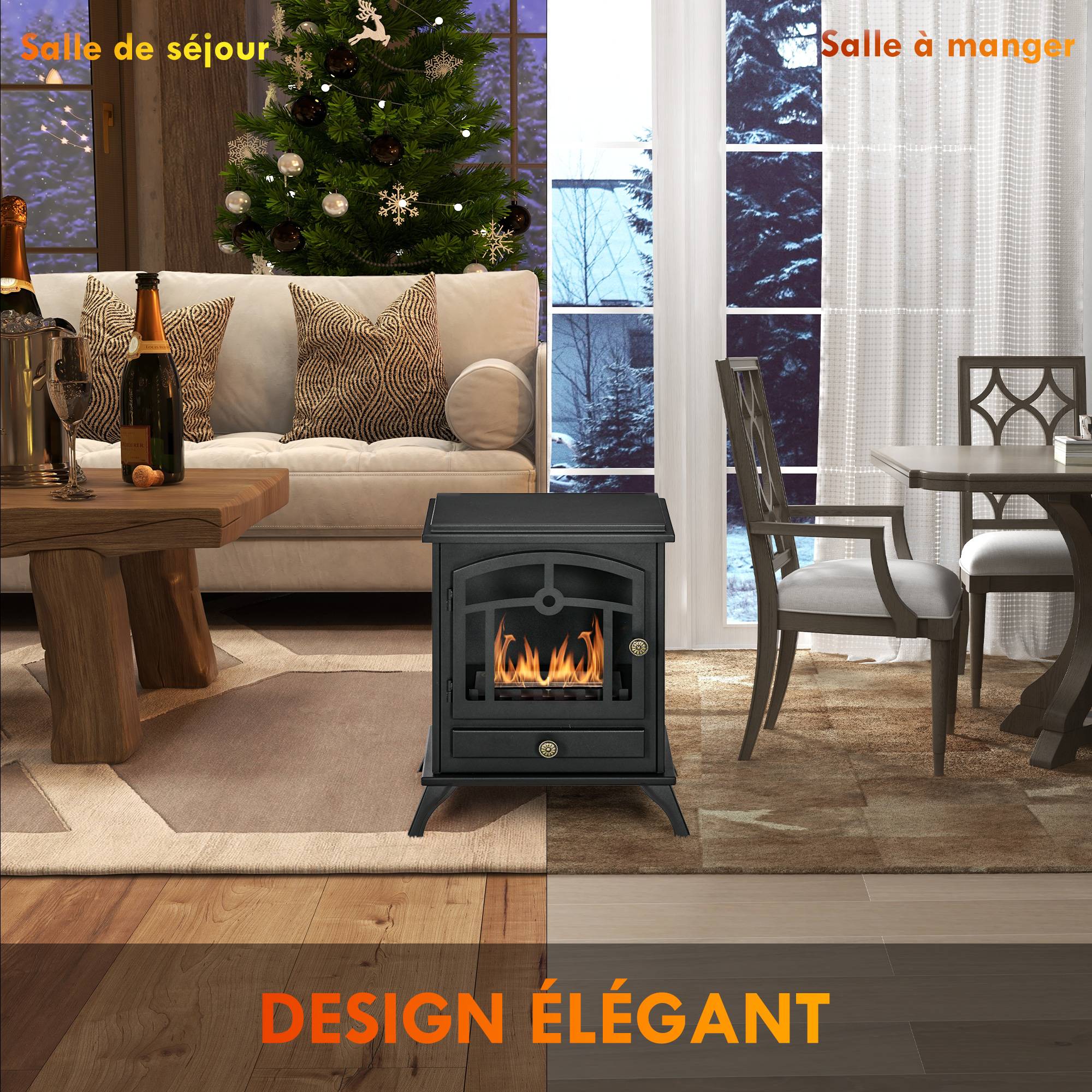 Cheminée bioéthanol sur Pied, brûleur 1,2 L, environ 3 h de durée de combustion Dim. 45L x 28l x 54H cm Acier Noir - Image 8