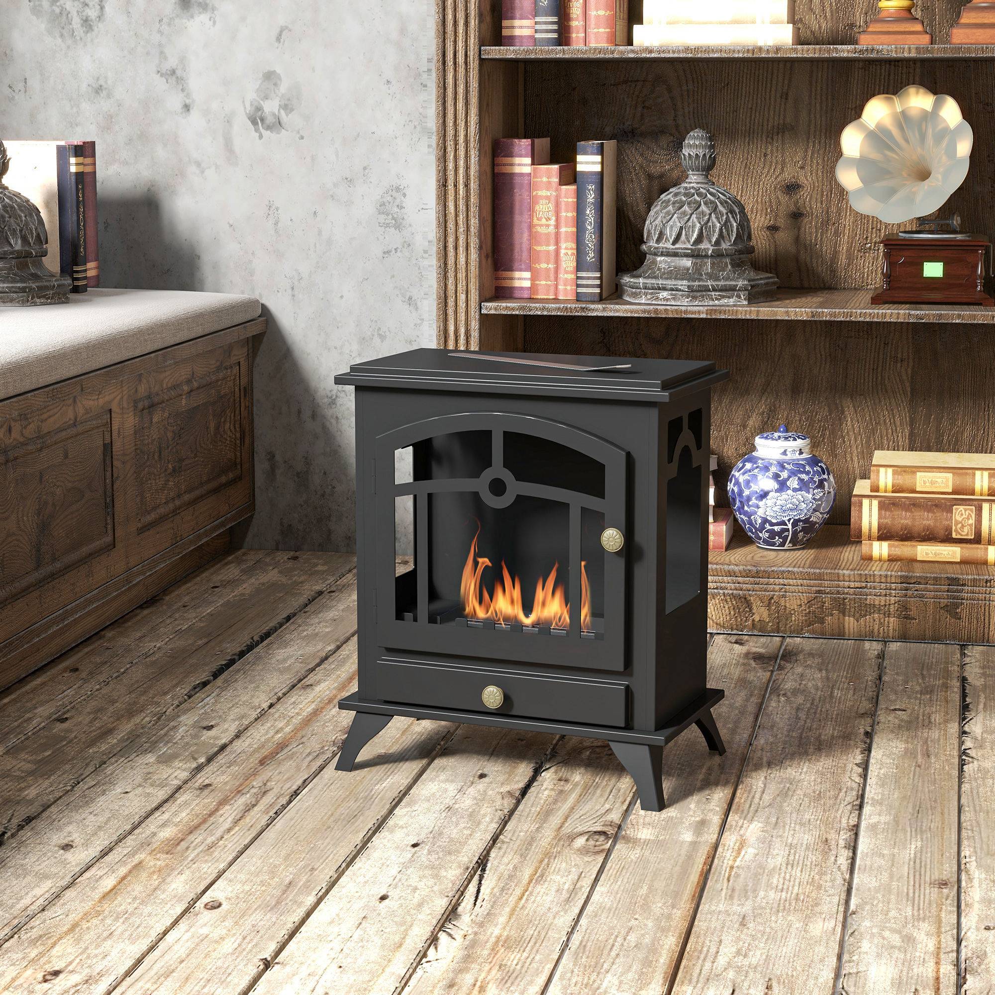 Cheminée bioéthanol sur Pied, brûleur 1,2 L, environ 3 h de durée de combustion Dim. 45L x 28l x 54H cm Acier Noir - Image 3