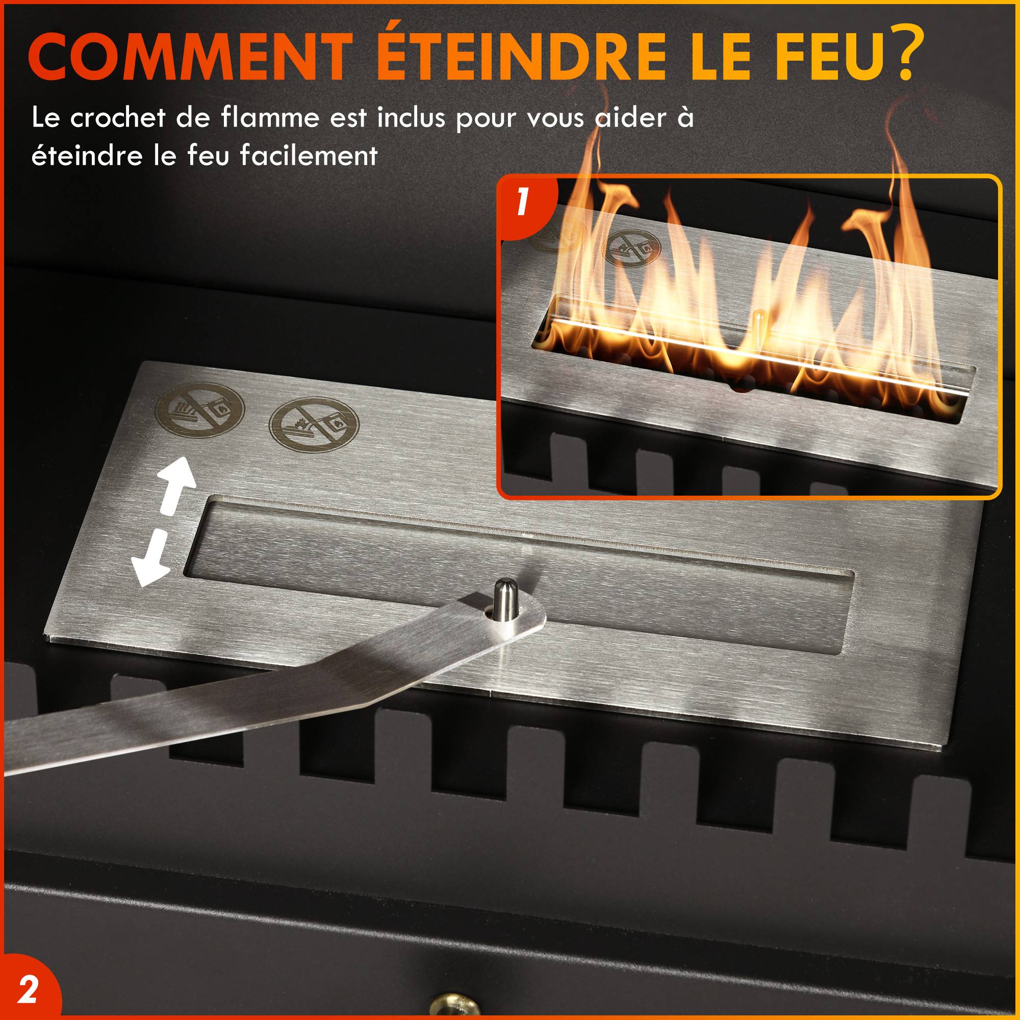 Cheminée bioéthanol sur Pied, brûleur 1,2 L, environ 3 h de durée de combustion Dim. 45L x 28l x 54H cm Acier Noir - Image 7