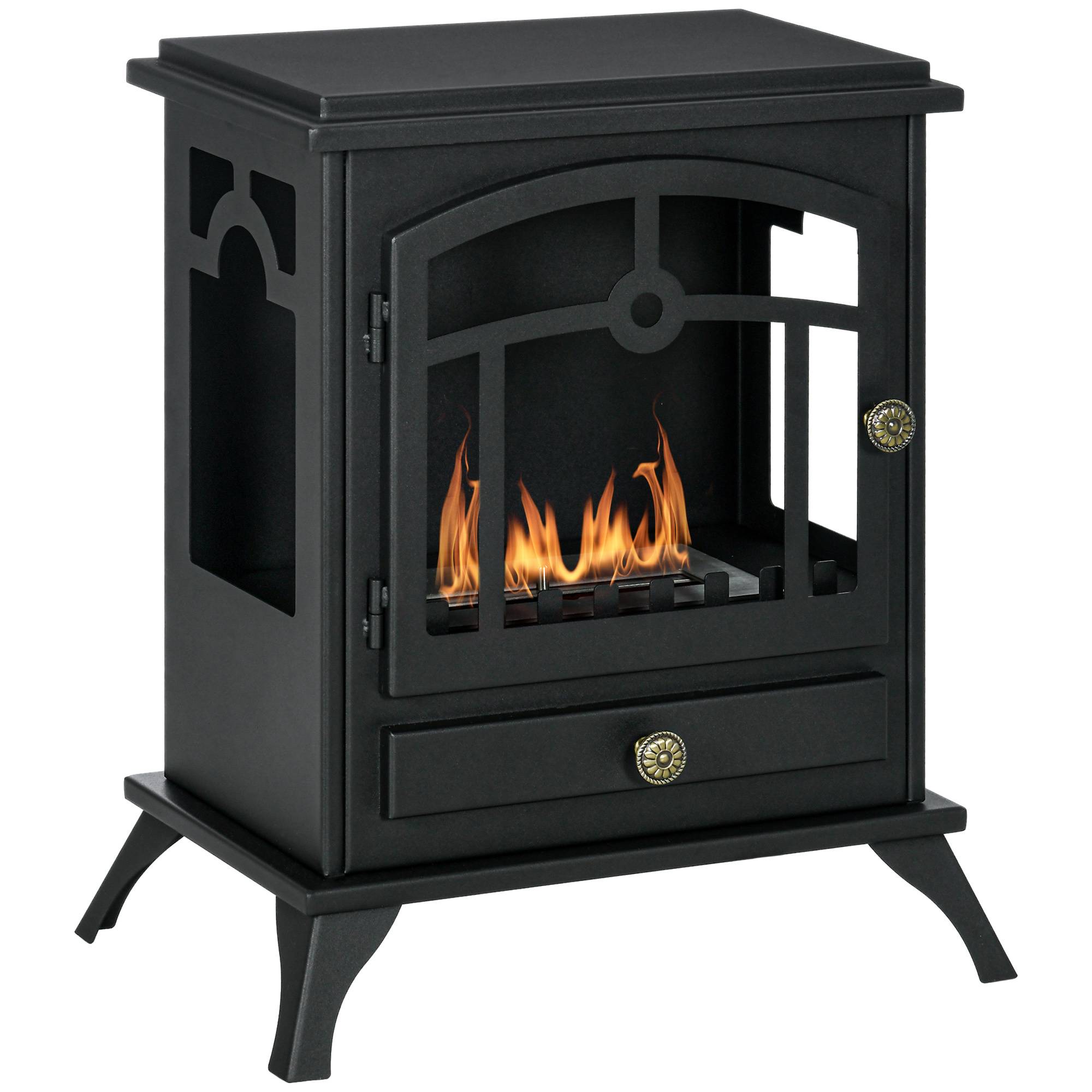 Cheminée bioéthanol sur Pied, brûleur 1,2 L, environ 3 h de durée de combustion Dim. 45L x 28l x 54H cm Acier Noir