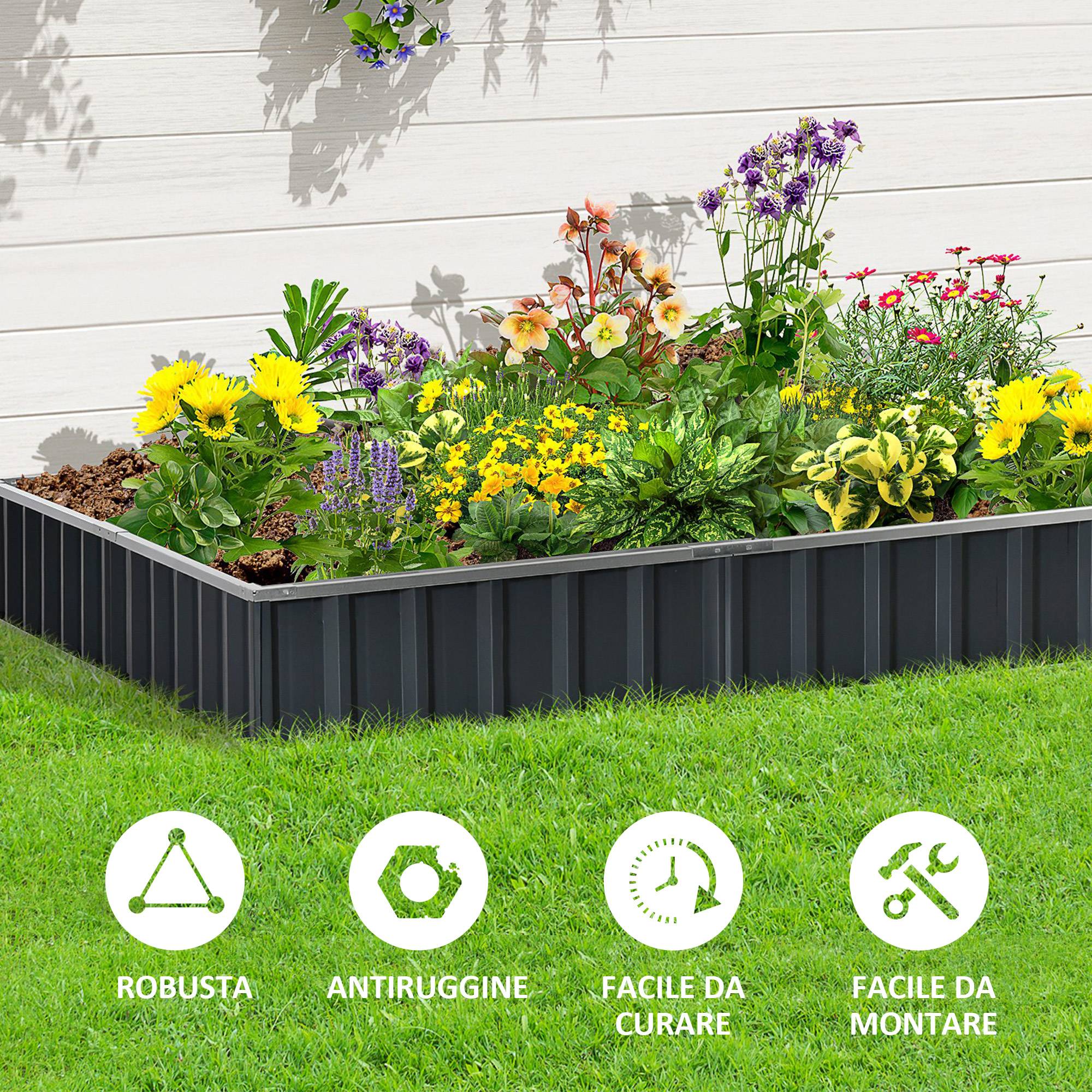potager surélevé modulaire acier galvanisé fond ouvert 258x90x30 jardin grande capacité gris foncé - Image 9
