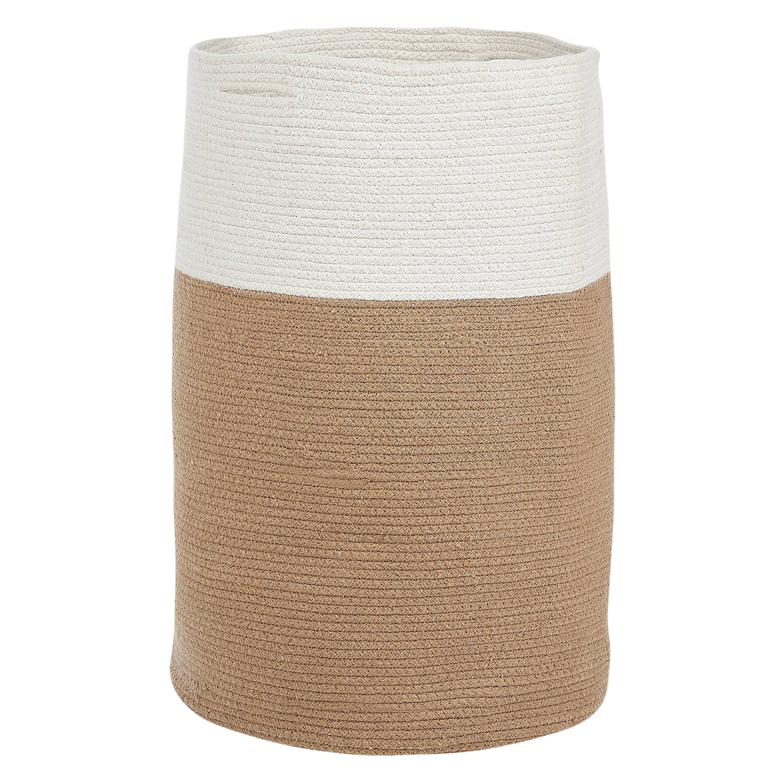 Beliani - Panier Beige et Blanc en Coton ⌀ 52 cm Corbeille à Linge Tressée Pratique pour Intérieur Salon Chambre Rangement - Image 1
