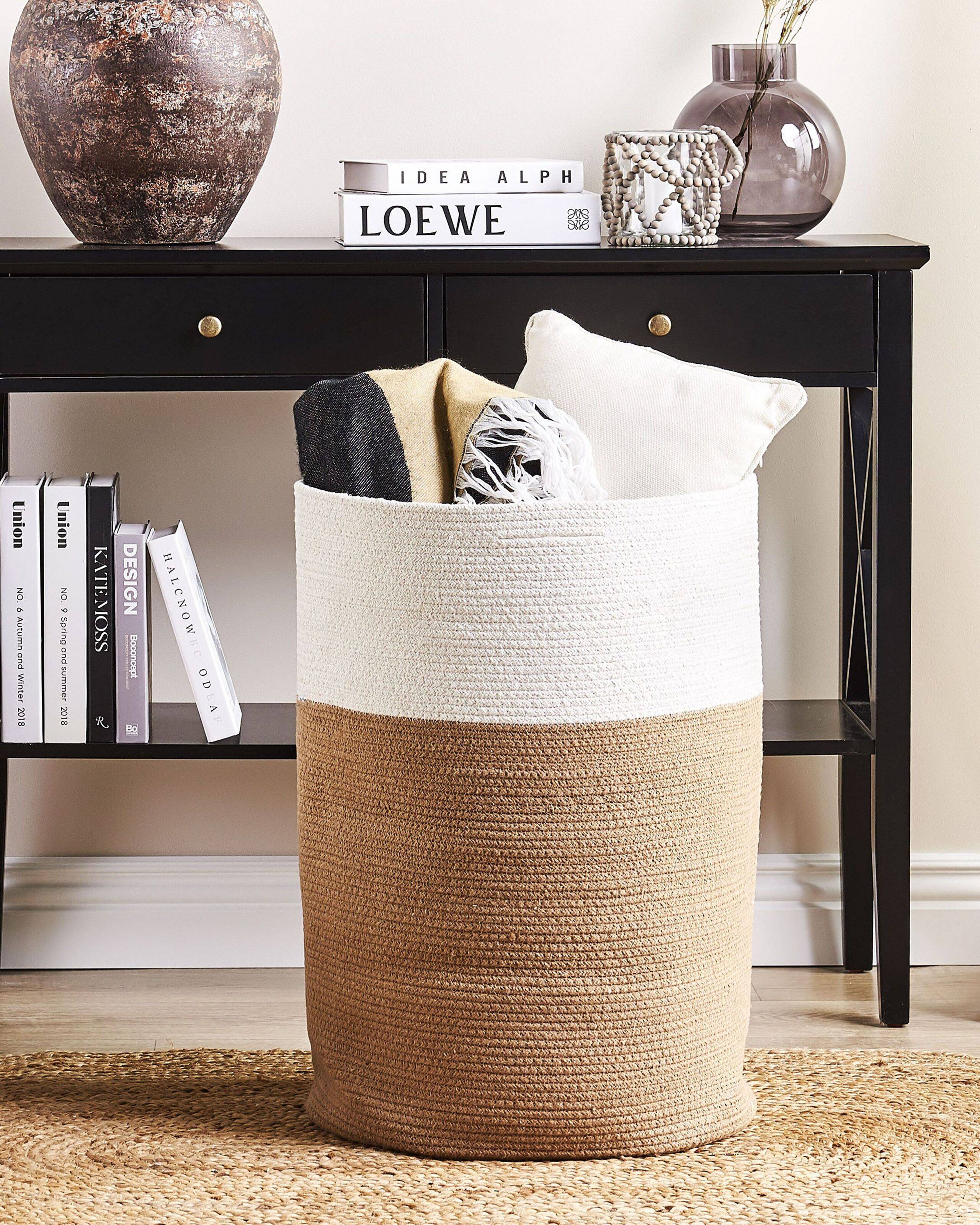 Beliani - Panier Beige et Blanc en Coton ⌀ 52 cm Corbeille à Linge Tressée Pratique pour Intérieur Salon Chambre Rangement - Image 2