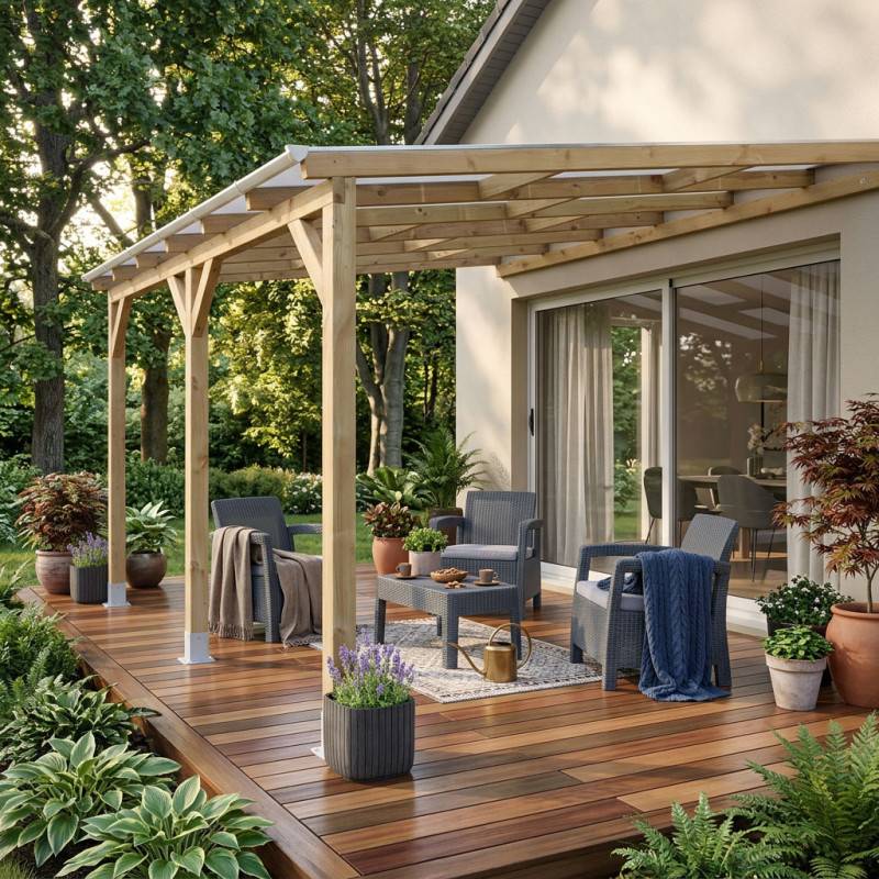 Chalet et jardin - Toit Couv'Terrasse® en Bois 3x6.8m - sans toit - Image 1