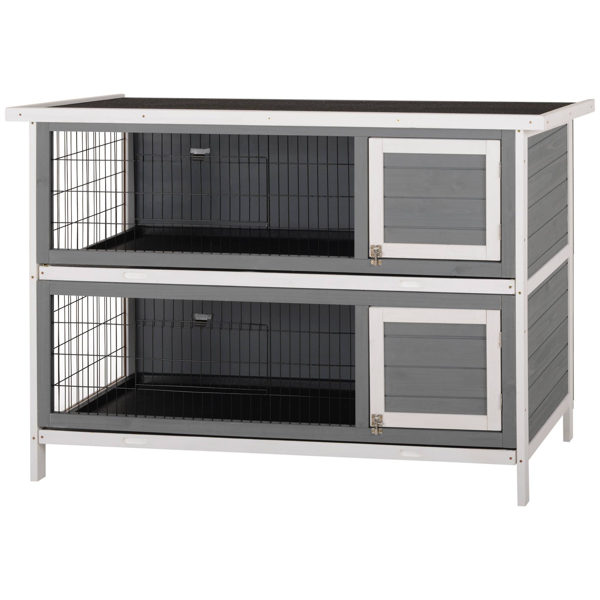 Cage petits animaux pour cobayes et lapins nains, 2 étages, bois, gris - Image 2