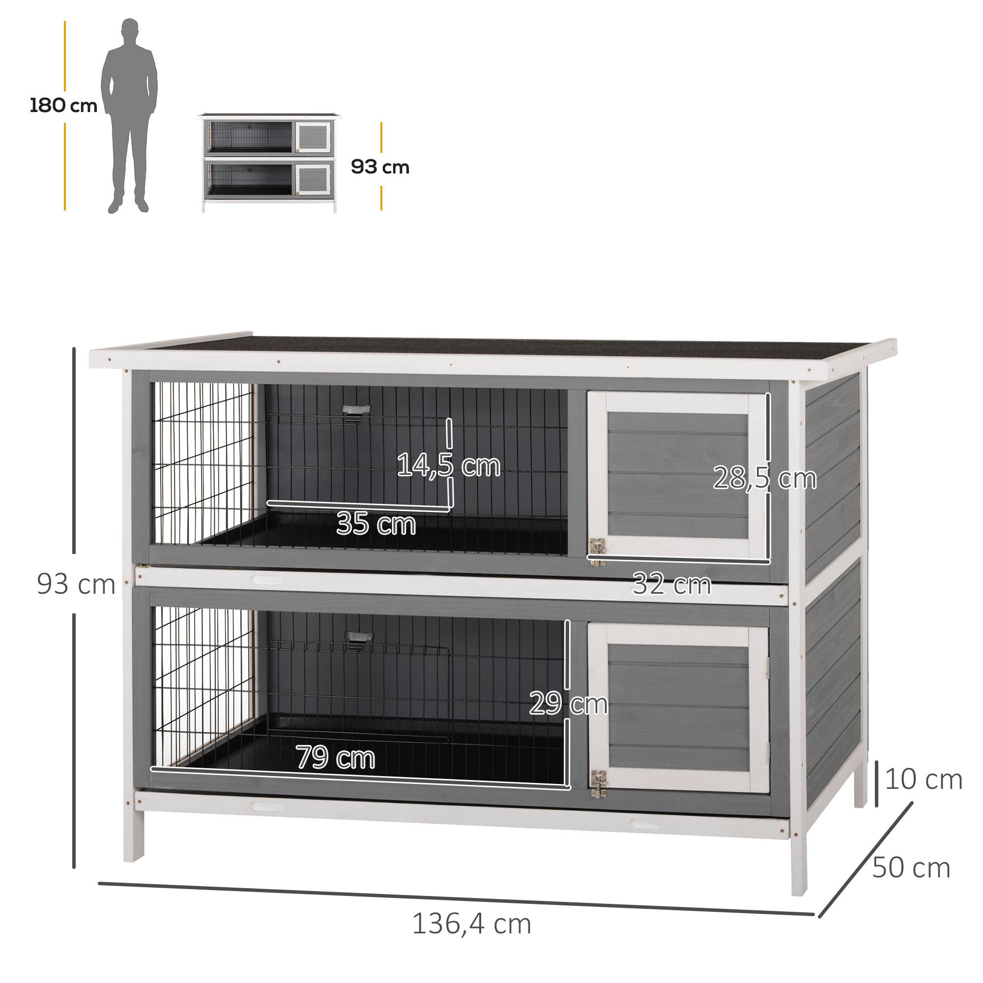 Cage petits animaux pour cobayes et lapins nains, 2 étages, bois, gris - Image 5