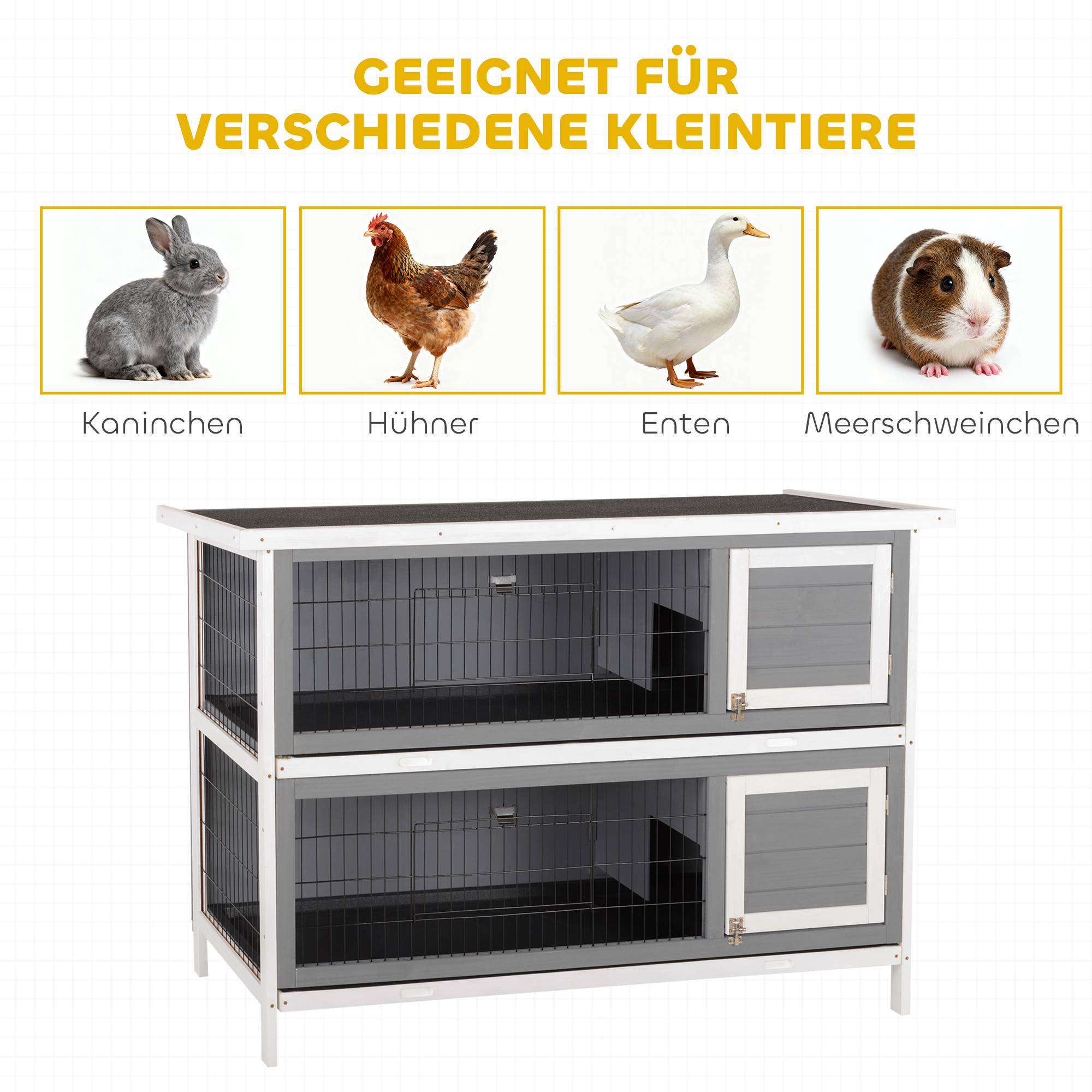Cage petits animaux pour cobayes et lapins nains, 2 étages, bois, gris - Image 10