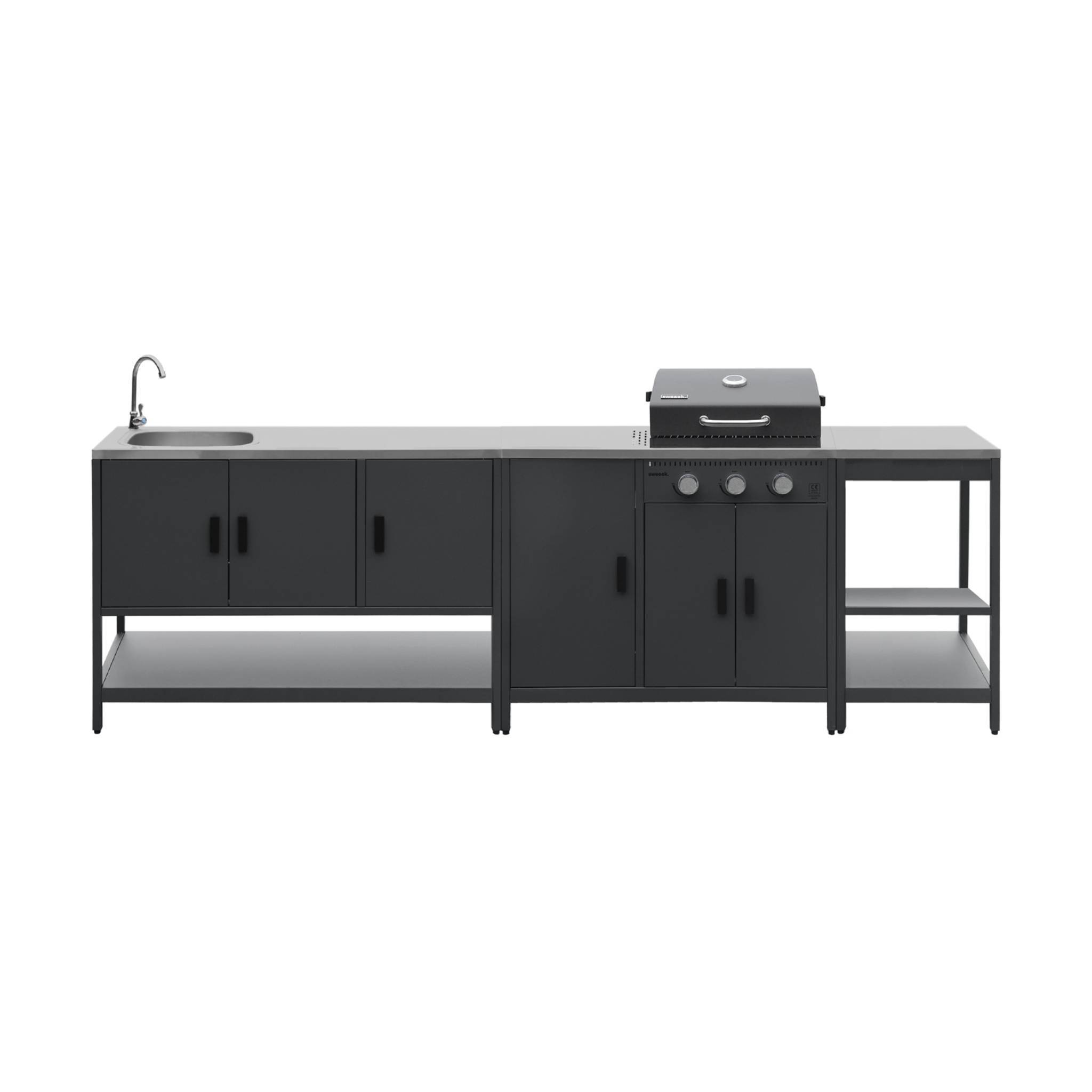 sweeek - Cuisine extérieure Naxos 3 modules acier inoxydable noir avec barbecue gaz 3 brûleurs | sweeek - Image 2