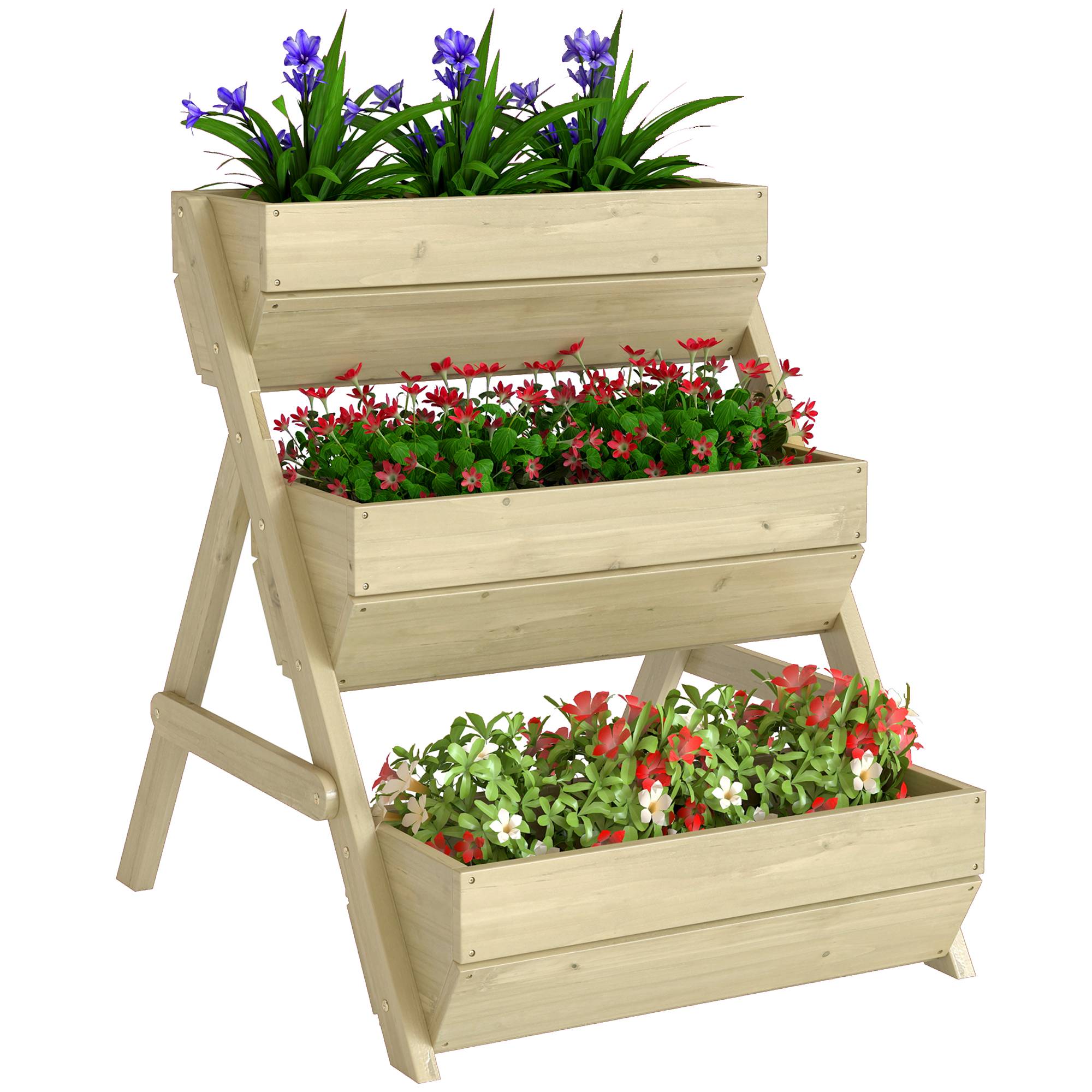 Sans Marque - Jardinière surélevée en bois avec 3 étages, étagère en escalier pour plantes avec trous de drainage, 65x75x76cm, vert - Image 2